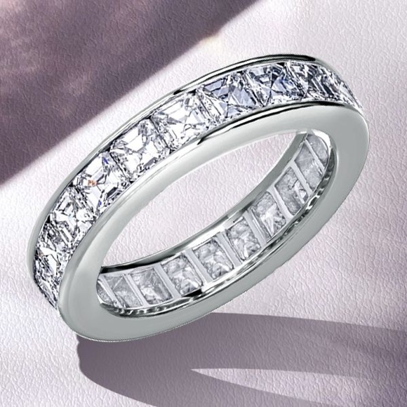 Asscher Cut White Sapphire Eternity Wedding Band For Women - Picture 5 of 6